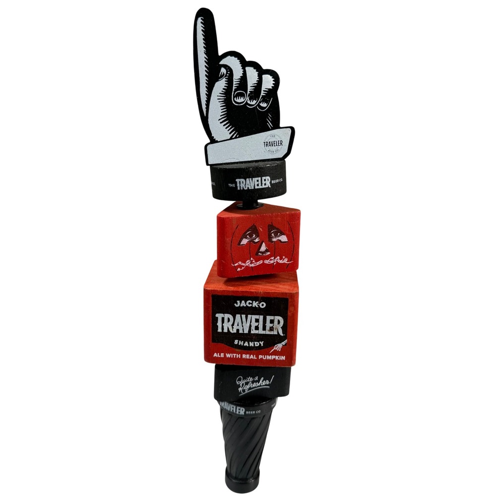 The Traveler Beer Co Jack-O Traveler Shandy Beer Tap Handle Red Black Pumpkin